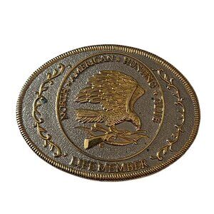 Vintage North American Hunting Club Life Member Belt Buckle Two Tone Eagle Rifle